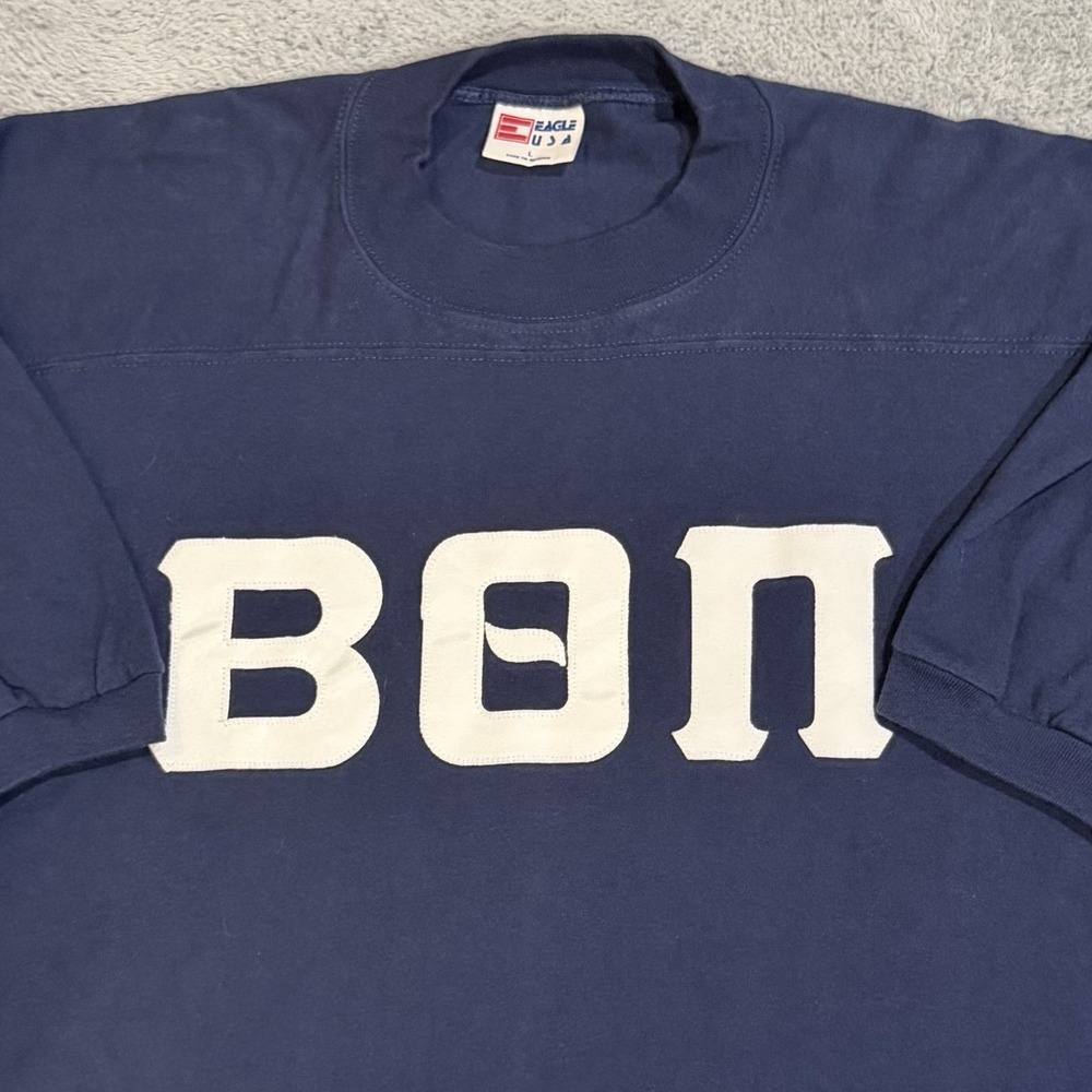 1980s Vintage College Frat Shirt Beta Theta Pi Shirt Blue Single Stitch